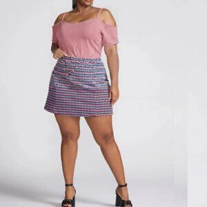 Boutique + Bodysuit Short Sleeve Cold Shoulder Strap Size 1X Pink NWOT Jersey